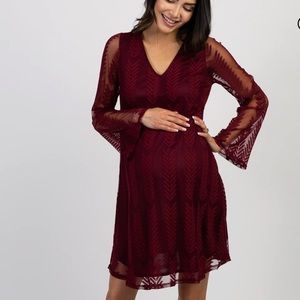 PinkBlush Burgundy Chevron Mesh Overlay Maternity Dress, size small